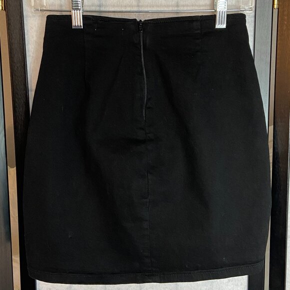 Windsor Denim Bodycon Stretchy Side Buckle & Slit Pencil Mini Skirt Black S - Picture 2 of 9